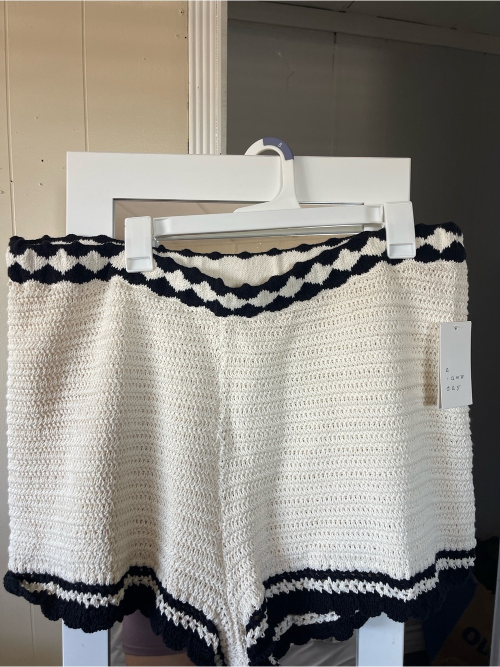 a new day Cream Knit Shorts with Black Trim